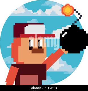 character holding bomb video game vector illustration   Stock Vector