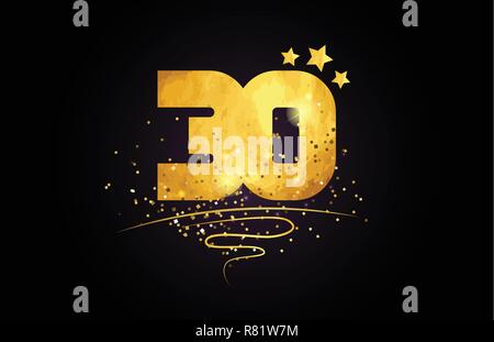 30 number with star and golden glitter on black background suitable for icon or typography logo design Stock Vector