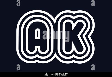 black and white alphabet letter ak a k logo combination design suitable for a company or business Stock Vector