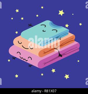 Smiling Cute Stack of Colored Clothes, Habituate kid card or poster. Stock Vector