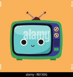 Smiling Cute illustration of an old TV set with a happy expression, Habituate kid card or poster. Stock Vector