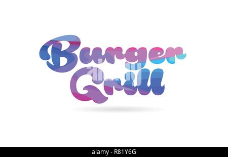 burger grill word with pink blue color suitable for card icon or typography logo design Stock Vector