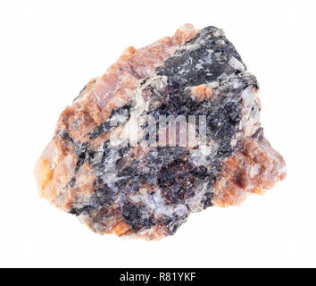 macro photography of natural mineral from geological collection - rough red granite stone on white background Stock Photo