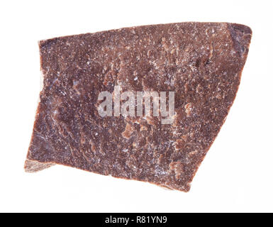macro photography of natural mineral from geological collection - raw red marble stone on white background Stock Photo