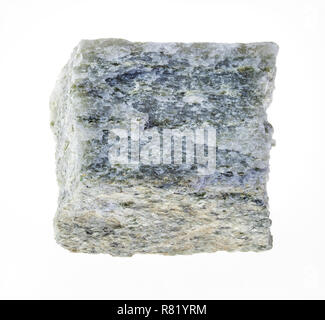macro photography of natural mineral from geological collection - rough quartz-mica schist stone on white background Stock Photo