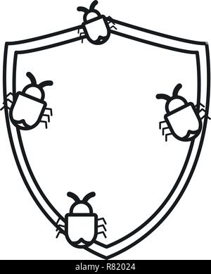 shield protection bugs virus white background vector illustration Stock Vector