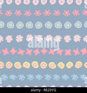 Flowers in rows seamless vector background doodle Stock Vector