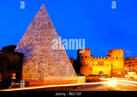 Pyramid of Cestius and Porta San Paolo, Rome Italy Stock Photo