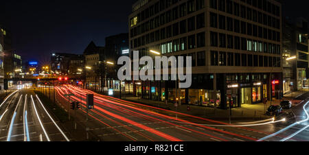 Hamburg, Germany - November 15, 2018: Long exposure photography showing light trails on highway in the city of Hamburg in Germany. Stock Photo