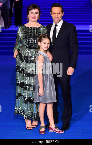 (left to right) Emily Mortimer, Alessandro Nivola and May Rose Nivola attending the Mary Poppins Returns European Premiere held at the Royal Albert Hall, London. PRESS ASSOCIATION PHOTO. Picture date: Wednesday December 12, 2018. See PA story SHOWBIZ Poppins. Photo credit should read: Ian West/PA Wire Stock Photo