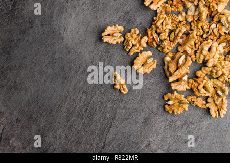 The walnut kernels. Top view. Stock Photo