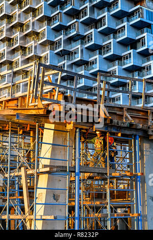 Building construction, Vancouver House,  Bjarke Ingels Group architects, Vancouver, British Columbia, Canada. Stock Photo