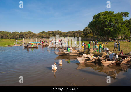 Boats at the fishing harbor, Awasa, Ethiopia Stock Photo
