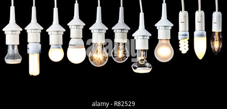 Various lamps, light bulbs, energy saving lamps and LED lamps Stock Photo