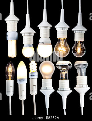 Various lamps, light bulbs, energy saving lamps and LED lamps Stock Photo