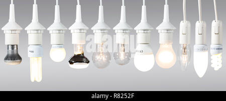 Various lamps, light bulbs, energy saving lamps and LED lamps Stock Photo