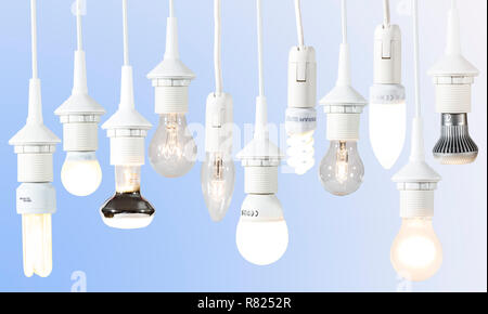 Various lamps, light bulbs, energy saving lamps and LED lamps Stock Photo