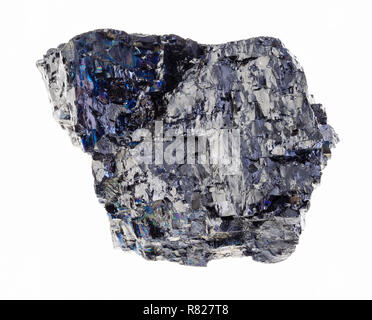 macro photography of natural mineral from geological collection - raw black coal stone on white background Stock Photo