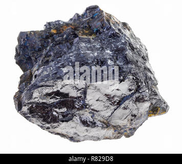 macro photography of natural mineral from geological collection - rough bituminous coal stone on white background Stock Photo