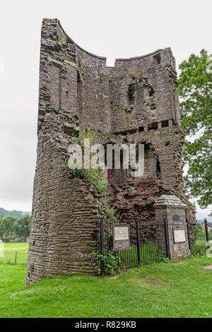 The ruins of Crickhowell Castle in Wales, also known as Alisby's castle. Originally 12th century, rebuilt in the 13th century. Stock Photo