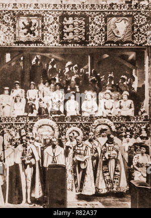 The coronation of George V and Mary of Teck as King and Queen of the United Kingdom and the British Empire taking place at Westminster Abbey, London, on 22 June 1911. This was second of four such events held during the 20th century and the last to be attended by royal representatives of the great continental European empires. Stock Photo
