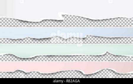 White and colorful ripped horizontal paper strips for text or message are on squared background. Vector illustration Stock Vector