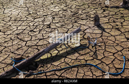 Anchor with rope on the empty lake bed, Alder Lake, Elbe, Washington Stock Photo