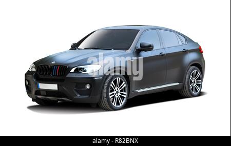 Black premium German SUV car side view isolated on white background ...