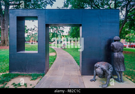 Two teenagers are immortalized in bronze as they hide from water cannons, July 12, 2015, at Kelly Ingram Park in Birmingham, Alabama. Stock Photo