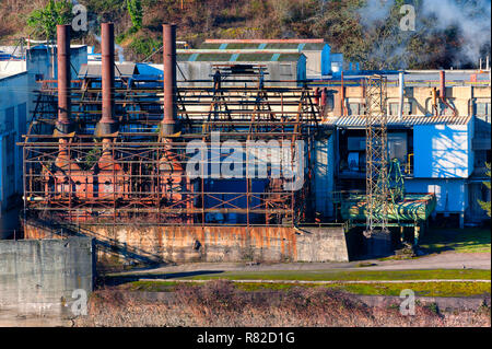 Close up on section of a power plant that is no longer productive on the Willamette River in Oregon City. Stock Photo