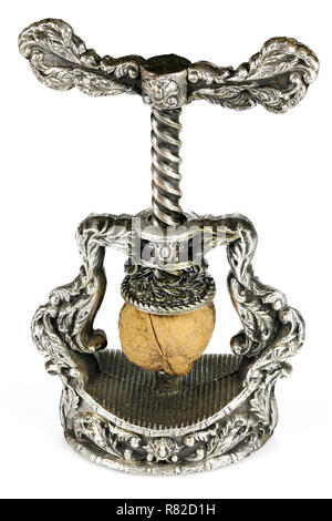 vintage French nutcracker with walnut isolated on white background Stock Photo