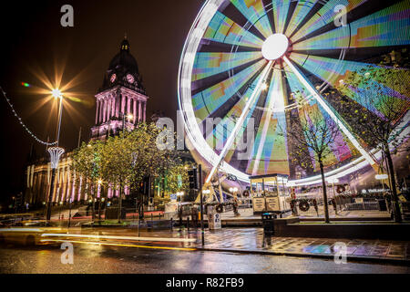 Long exposure of the big wheel tourist attraction in Leeds City Centre Stock Photo