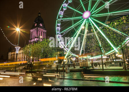 Long exposure of the big wheel tourist attraction in Leeds City Centre Stock Photo