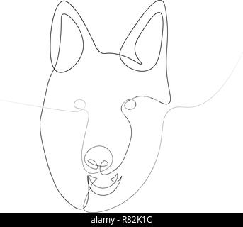 The head of the German shepherd in one line. Vector illustration on white background. Stock Vector