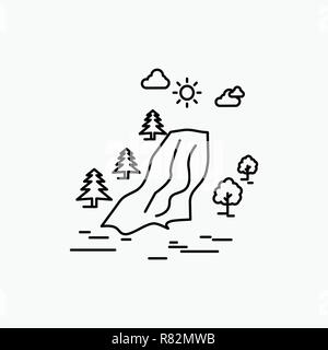 waterfall, tree, pain, clouds, nature Line Icon. Vector isolated illustration Stock Vector