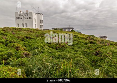 Lloyds Signal Station near Bass Point, The Lizard, Cornwall, England which supplied a service to passing shipping by visual signalling. Stock Photo