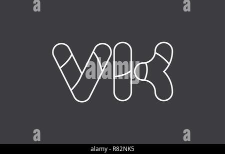 black and white alphabet letter vk v k logo combination design suitable ...