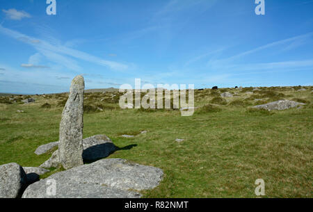 Standing Stone on Longash Common near Merrivale, Dartmoor Stock Photo