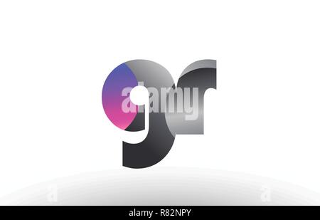 silver letter GR metal combination alphabet logo icon design with grey ...