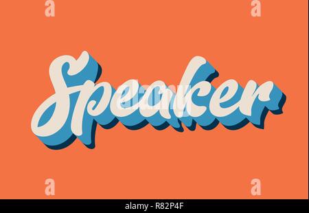 speaker hand written word text for typography design in orange blue white color. Can be used for a logo, branding or card Stock Vector