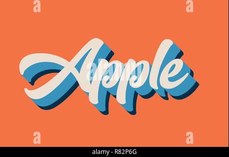 apple hand written word text for typography design in orange blue white color. Can be used for a logo, branding or card Stock Vector