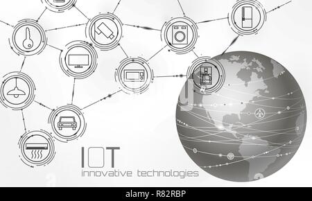 Planet Earth America USA continent internet of things innovation technology concept. Wireless communication network IOT ICT. Intelligent system automation AI computer online vector illustration Stock Vector