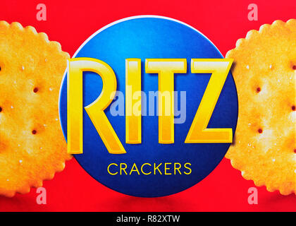 Ritz Crackers Logo on a Box, Close Up Stock Photo