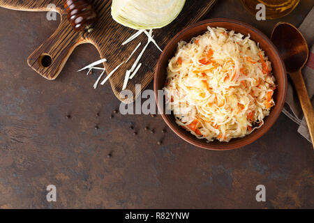 Sauerkraut. Chopped cabbage pickled in brine Stock Photo