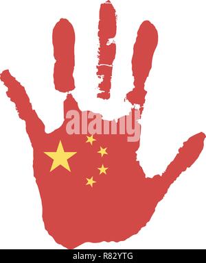 red flag with a star. vector handprint in the form of the flag of China. Stock Vector
