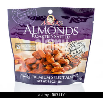 Winneconne, WI - 8 December 2018: A package of Madi K's almonds on an isolated background. Stock Photo