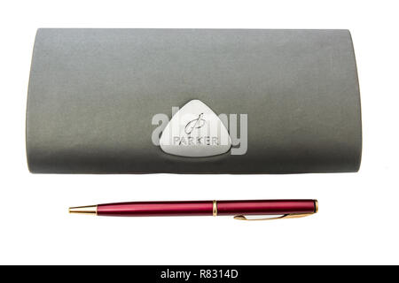 Winneconne, WI - 10 December 2018: A package of a Parker pen with case on an isolated background. Stock Photo