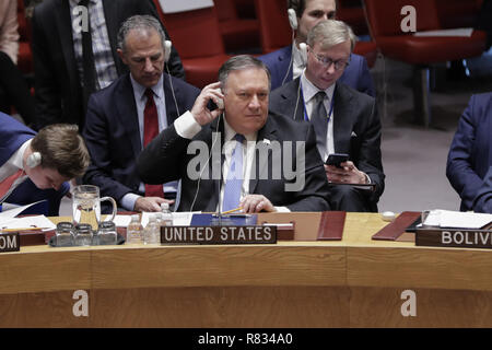 New York, NY, USA. 12th Dec, 2018. United Nations, New York, USA, December 12, 2018 - Michael Pompeo, Secretary of State, United States of America at a Meeting of the Security Council on Iran today at the UN Headquarters in New York.Photo: Luiz Rampelotto/EuropaNewswire Credit: Luiz Rampelotto/ZUMA Wire/Alamy Live News Stock Photo