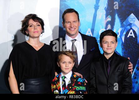 Los Angeles, USA. 12th Dec 2018. (L-R) Dagmara Dominczyk, Kassian McCarrell, actor Patrick Wilson and Kalin Patrick Wilson attend the Premiere of Warner Bros. Pictures' 'Aquaman' on December 12, 2018 at TCL Chinese Theatre in Hollywood, California. Photo by Barry King/Alamy Live News Stock Photo