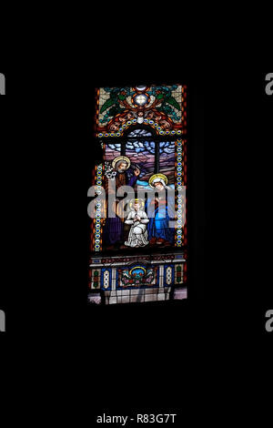 Porto, Portugal - March 23, 2015: 1920 stained glass window from Congregados church, downtown area, designed by the artist Robert Leone. Stock Photo